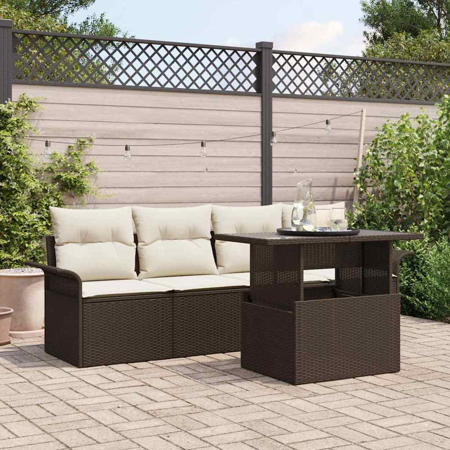 Tuin Sofa Set met kussen met opslag 5 pcs Bruin Poly Rattan