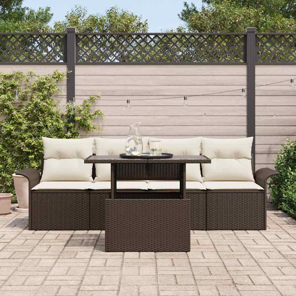 Tuin Sofa Set met kussen met opslag 5 pcs Bruin Poly Rattan