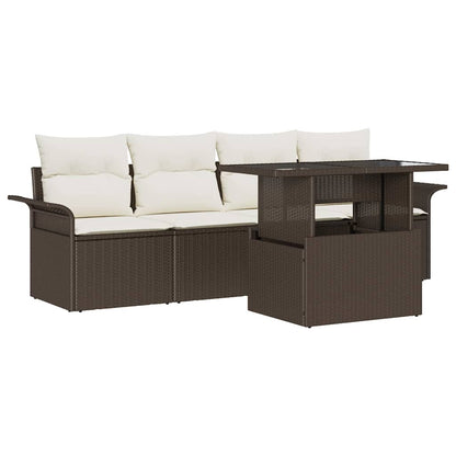 Tuin Sofa Set met kussen met opslag 5 pcs Bruin Poly Rattan