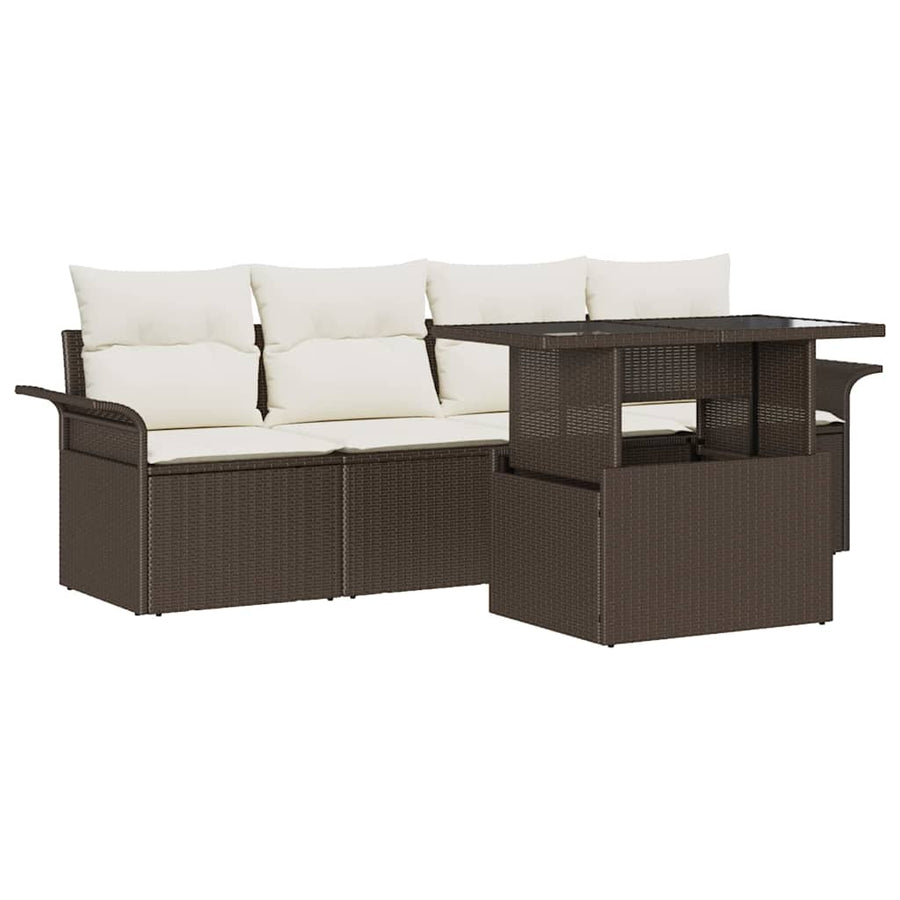 Tuin Sofa Set met kussen met opslag 5 pcs Bruin Poly Rattan