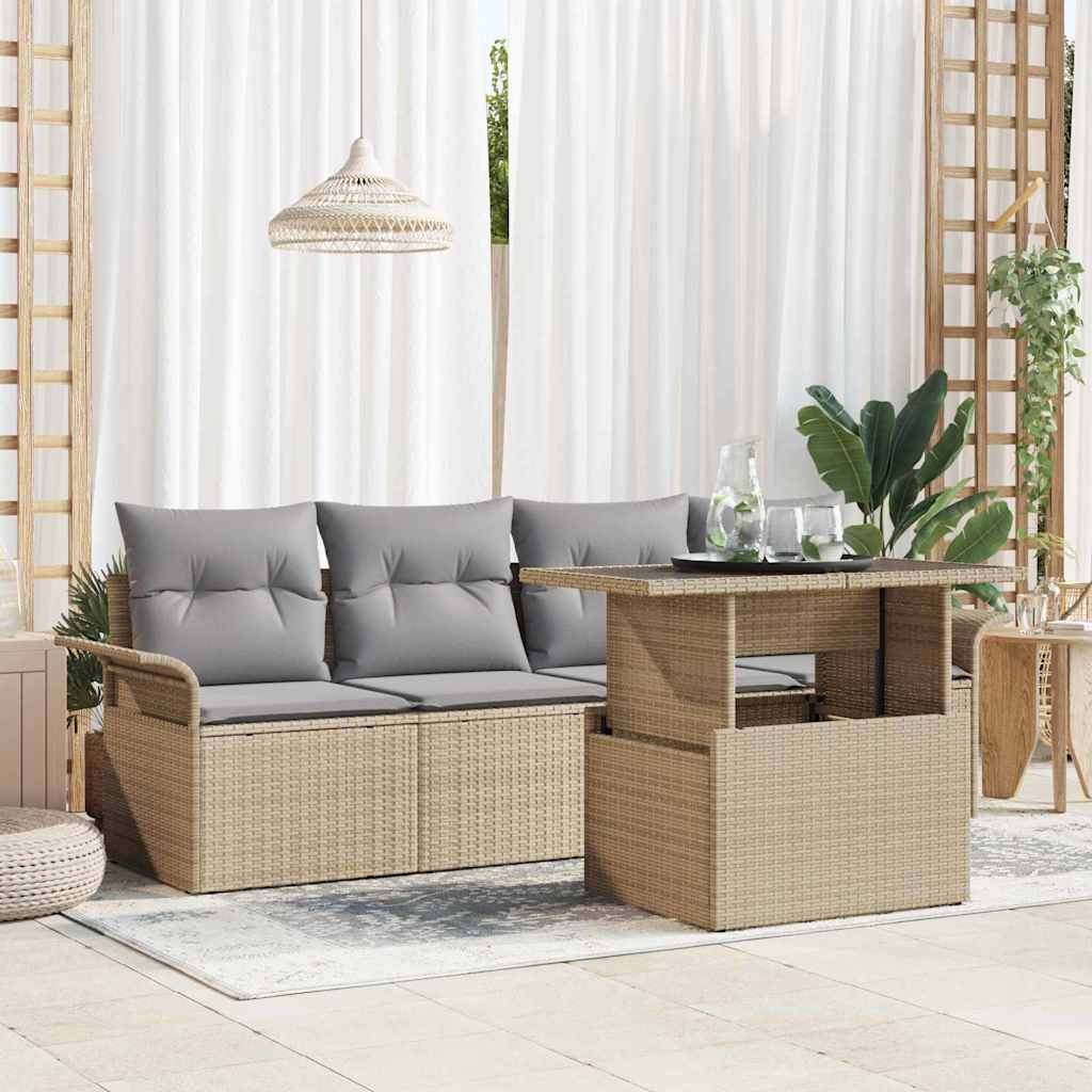 Tuin Sofa Set met kussen met opslag 5 pcs Beige Poly Rattan
