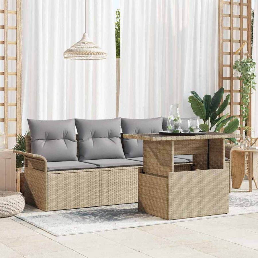 Tuin Sofa Set met kussen met opslag 5 pcs Beige Poly Rattan