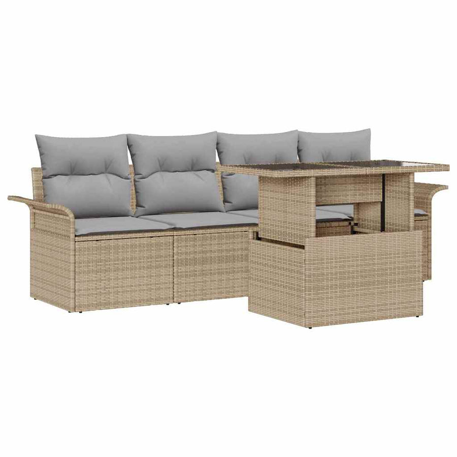 Tuin Sofa Set met kussen met opslag 5 pcs Beige Poly Rattan