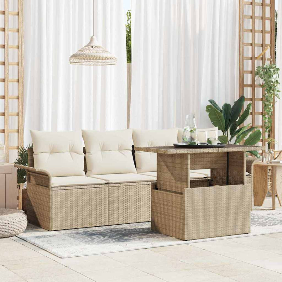 Tuin Sofa Set met kussen met opslag 5 pcs Beige Poly Rattan