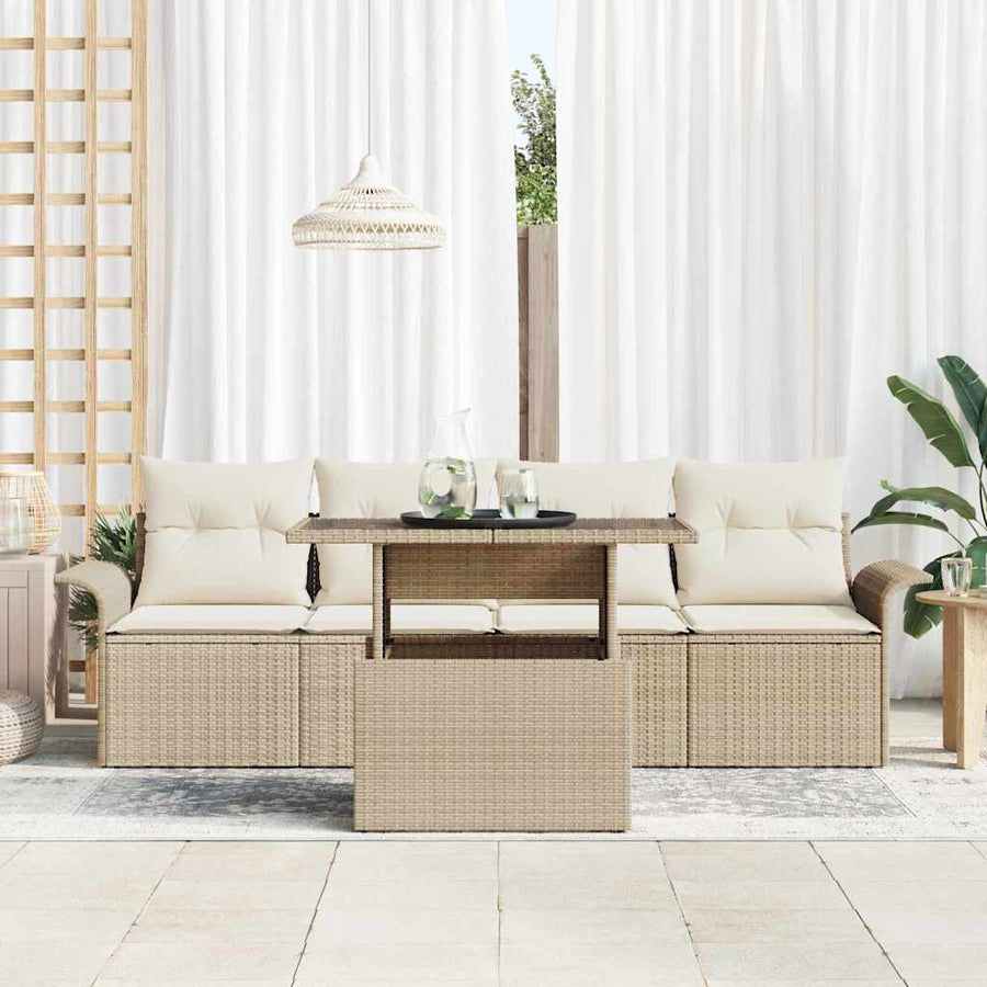 Tuin Sofa Set met kussen met opslag 5 pcs Beige Poly Rattan
