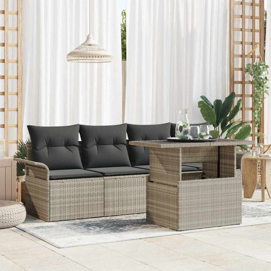 Tuin Sofa Set met kussen 5 pcs Lichtgrijs Poly Rattan