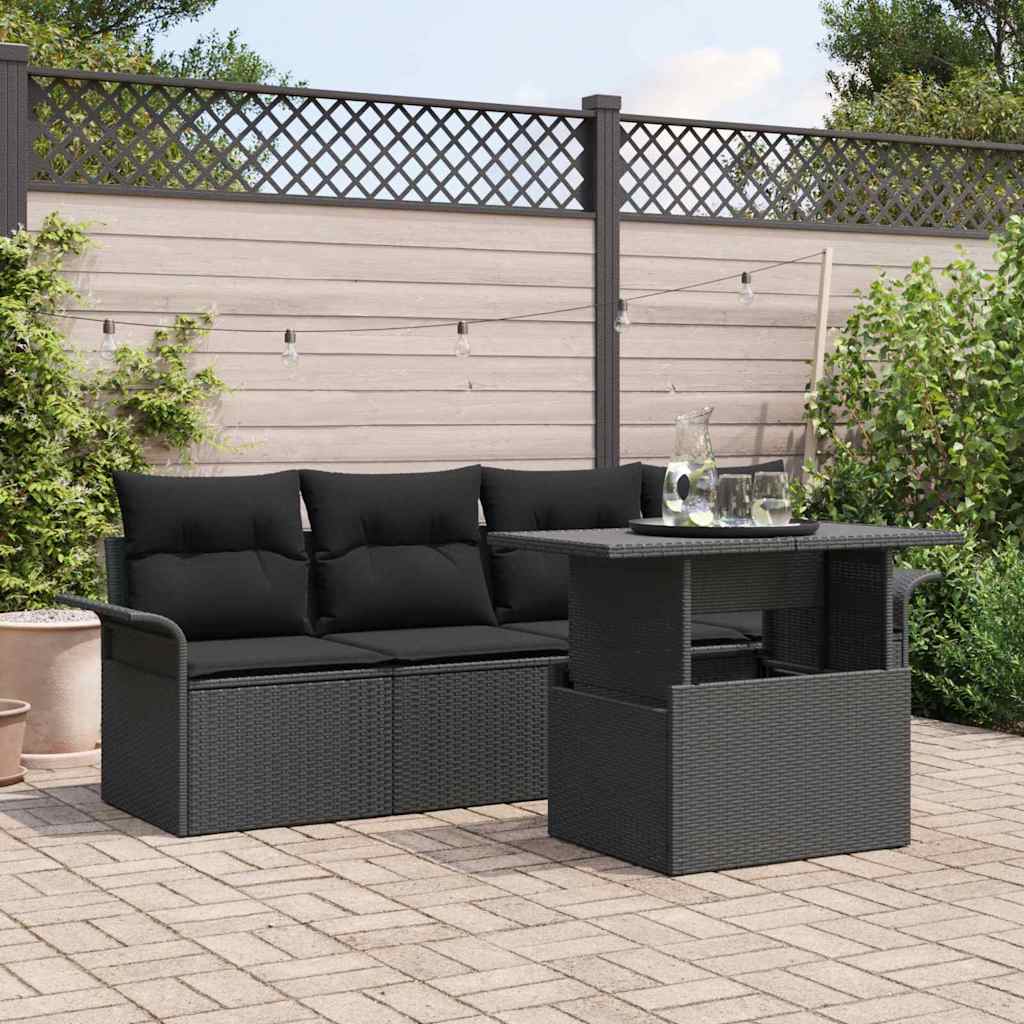 Tuin Sofa Set met kussen met opslag 5 pcs Zwart Poly Rattan