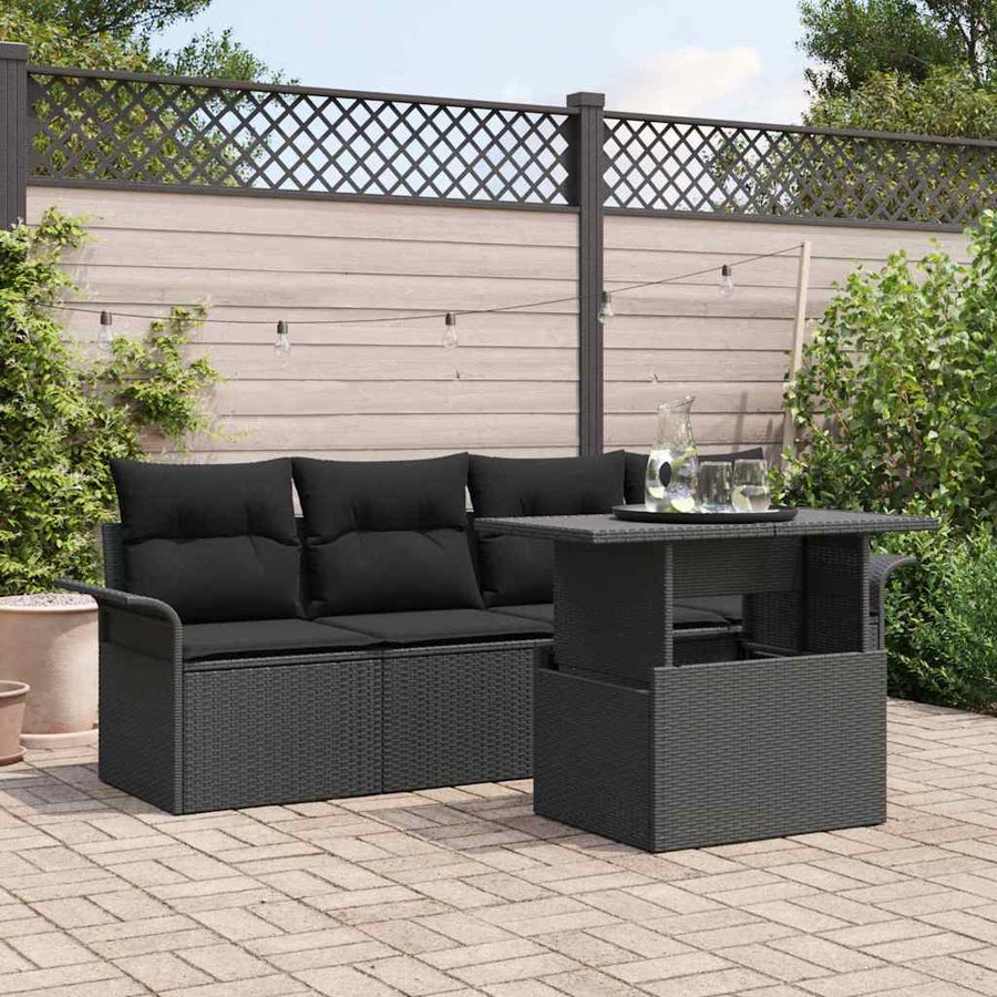 Tuin Sofa Set met kussen met opslag 5 pcs Zwart Poly Rattan