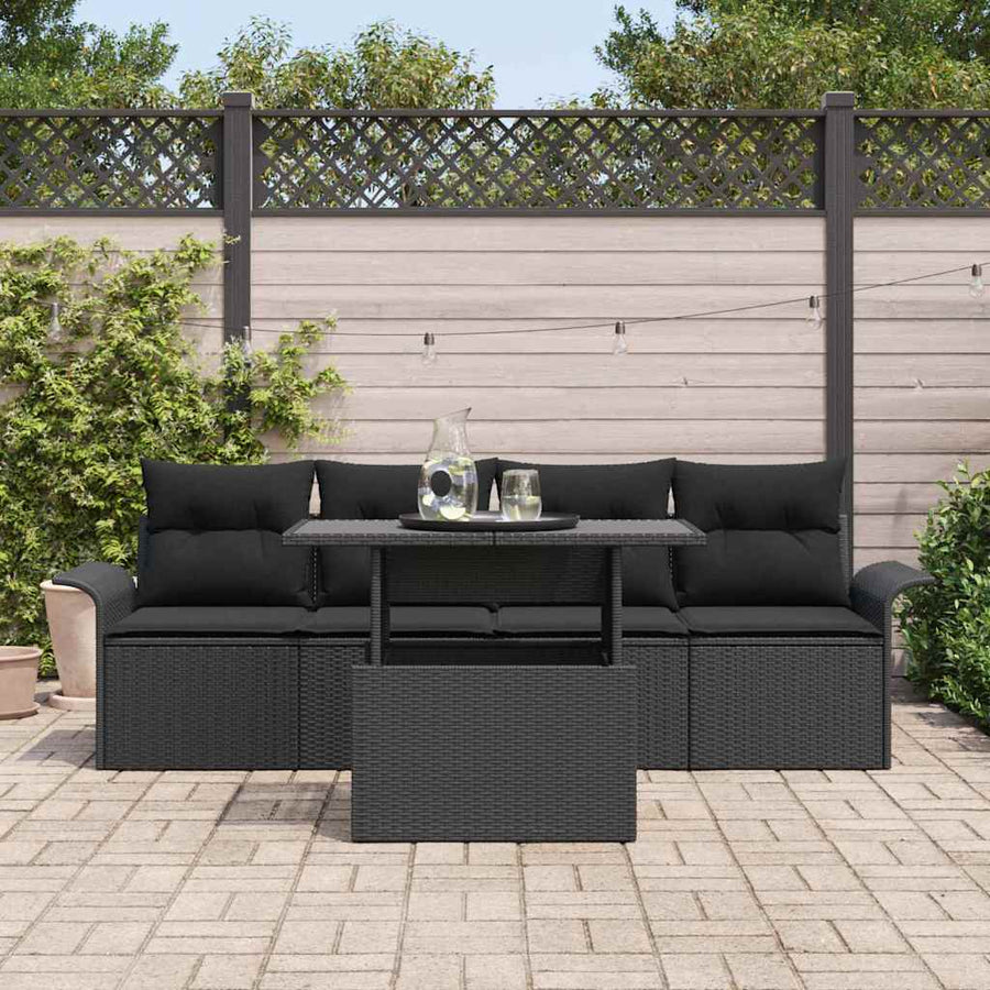 Tuin Sofa Set met kussen met opslag 5 pcs Zwart Poly Rattan