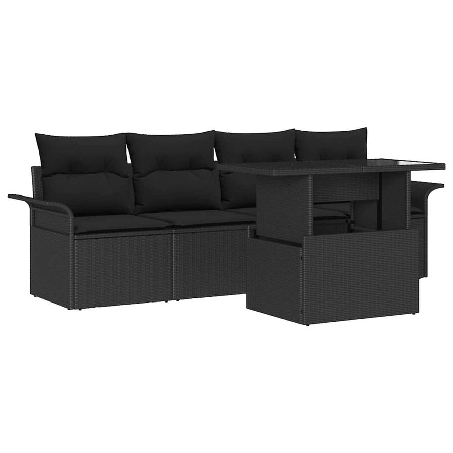 Tuin Sofa Set met kussen met opslag 5 pcs Zwart Poly Rattan