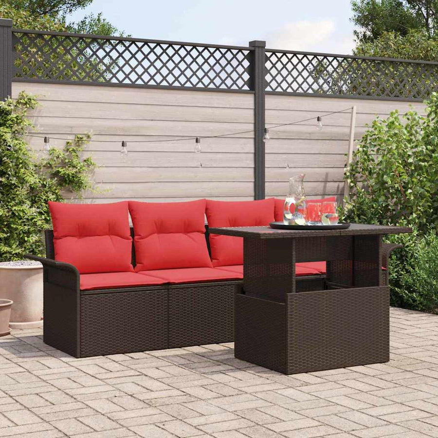 Tuin Sofa Set met kussen met opslag 5 pcs Bruin Poly riet