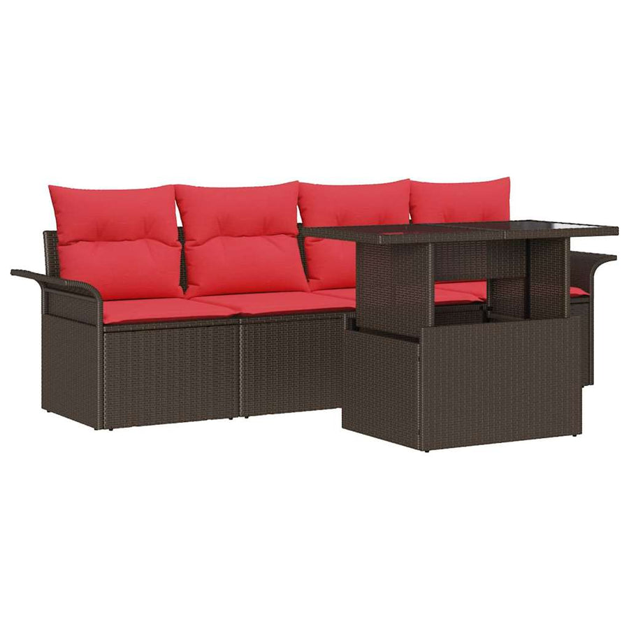 Tuin Sofa Set met kussen met opslag 5 pcs Bruin Poly riet