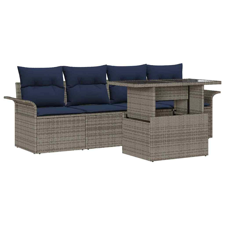 Tuin Sofa Set met kussen met opslag 5 pcs Grijs Poly riet