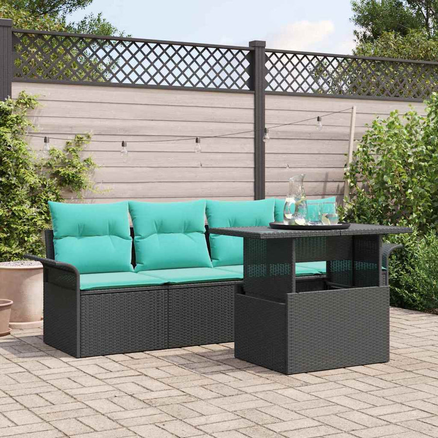 Tuin Sofa Set met kussen met opslag 5 pcs Zwart Poly riet
