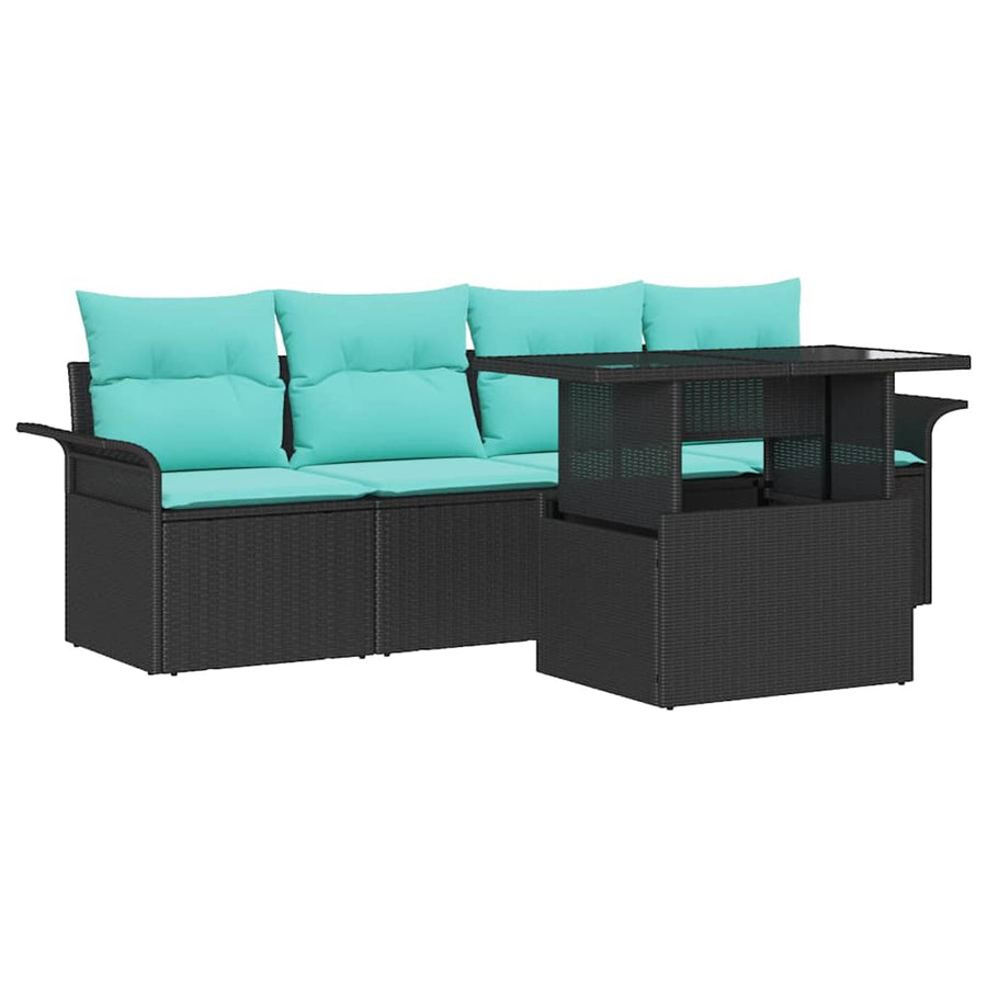 Tuin Sofa Set met kussen met opslag 5 pcs Zwart Poly riet