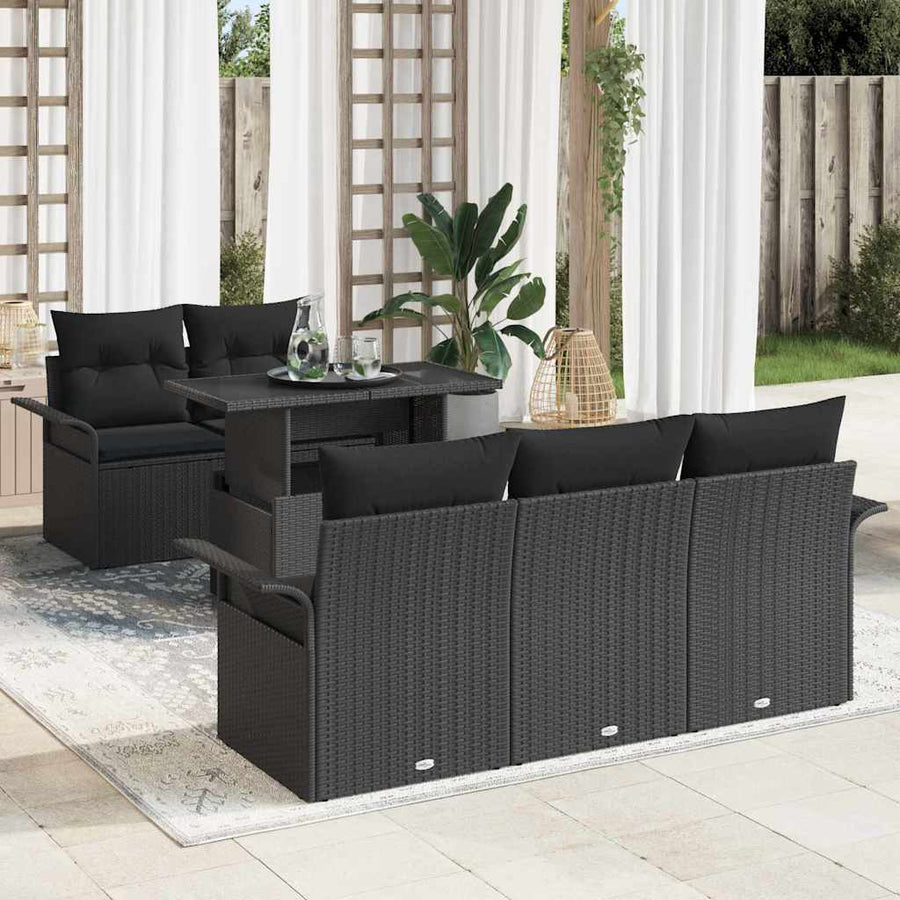 Tuin Sofa Set met kussen met opslag 6 pcs Zwart Poly Rattan