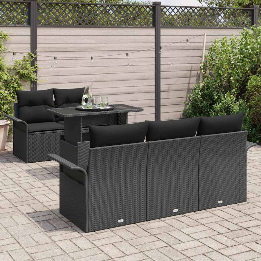 Tuin Sofa Set met kussen met opslag 6 pcs Zwart Poly Rattan