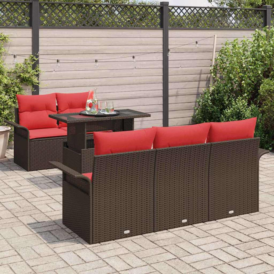Tuin Sofa Set met kussen met opslag 6 pcs Bruin Poly Rattan