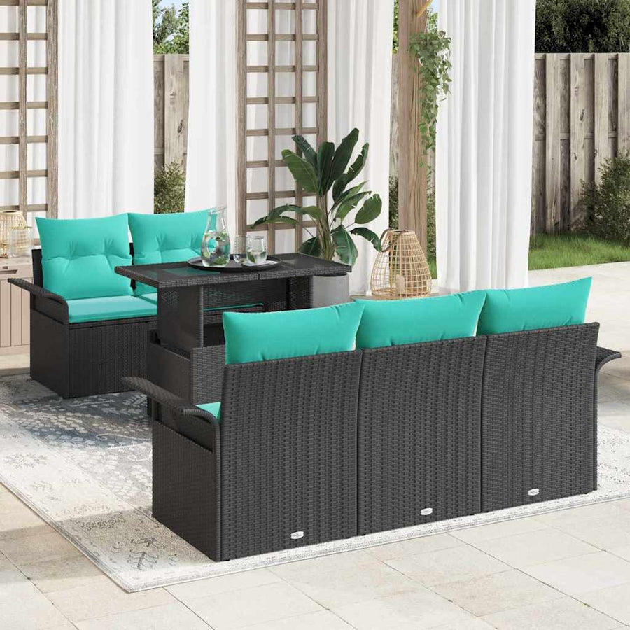 Tuin Sofa Set met kussen met opslag 6 pcs Zwart Poly Rattan