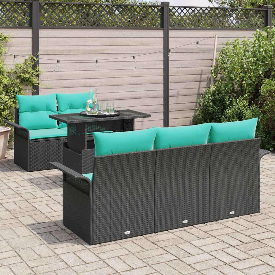 Tuin Sofa Set met kussen met opslag 6 pcs Zwart Poly Rattan