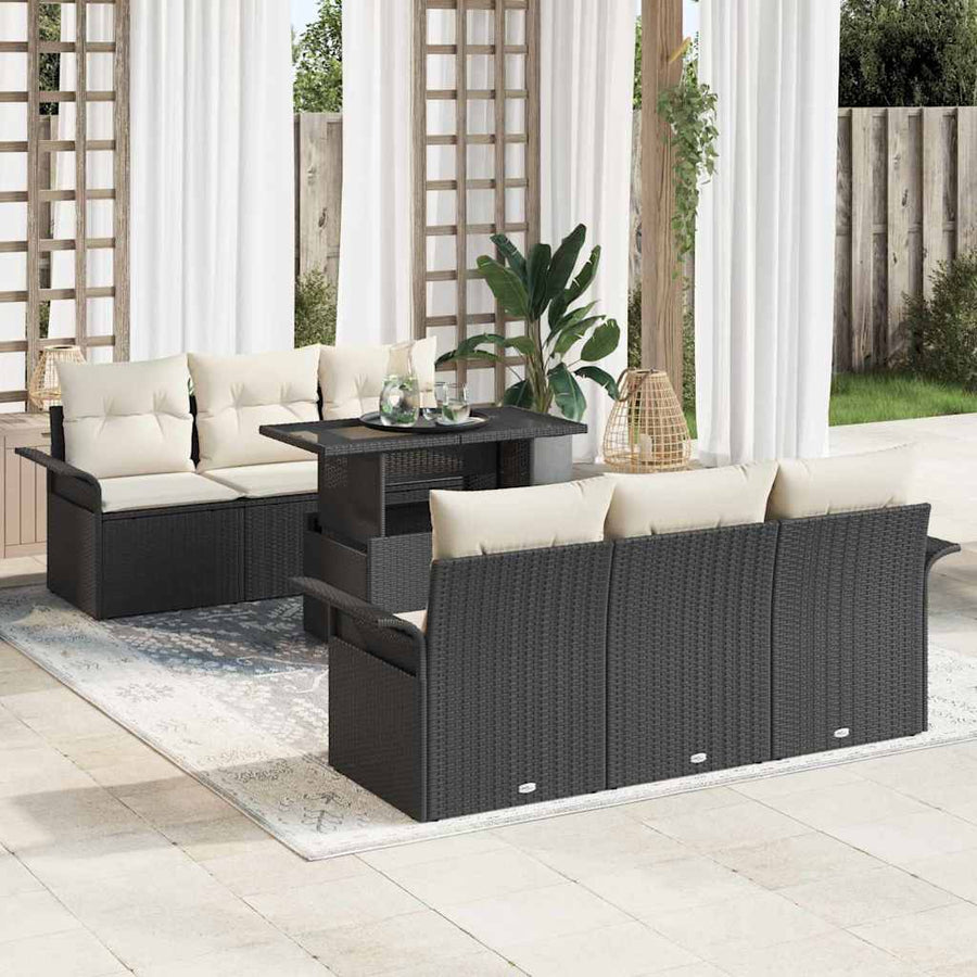 Tuin Sofa Set met kussen met opslag 7 pcs Zwart Poly riet