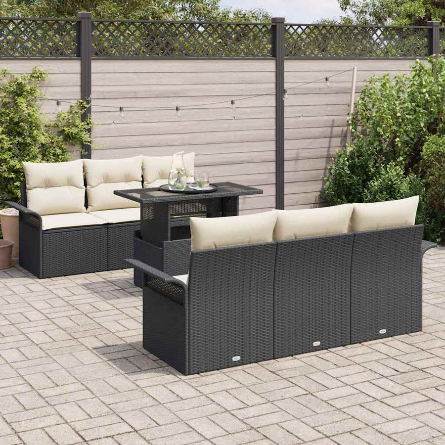Tuin Sofa Set met kussen met opslag 7 pcs Zwart Poly riet