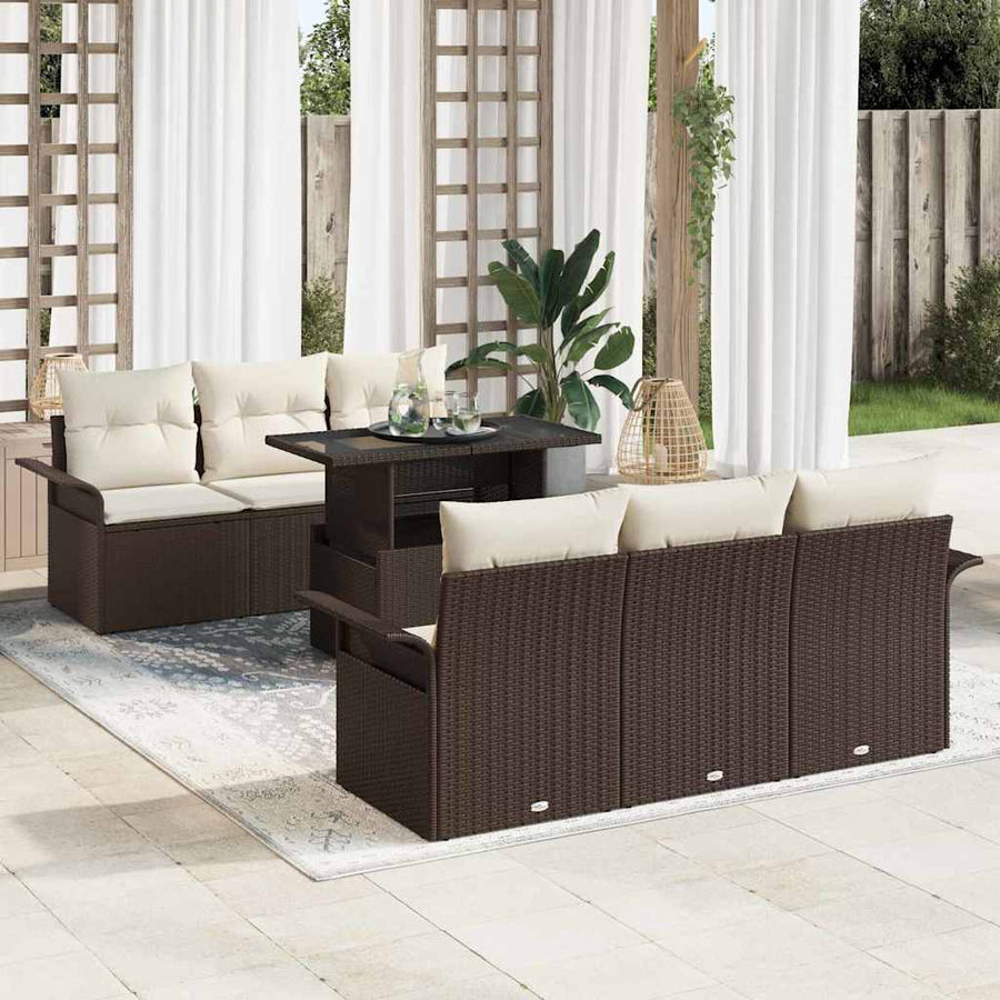 Tuin Sofa Set met kussen met opslag 7 pcs Bruin Poly riet