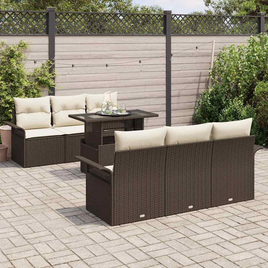 Tuin Sofa Set met kussen met opslag 7 pcs Bruin Poly riet