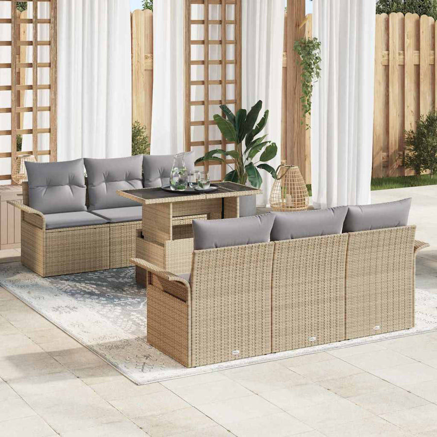 Tuin Sofa Set met kussen met opslag 7 pcs Beige Poly Rattan