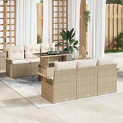 Tuinbank set 7-delig poly riet beige