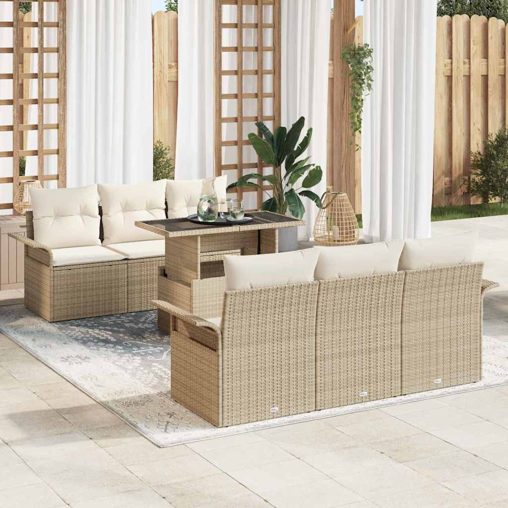 Tuin Sofa Set met kussen met opslag 7 pcs Beige Poly riet