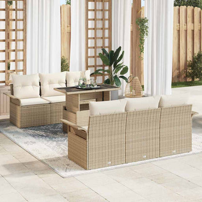 Tuin Sofa Set met kussen met opslag 7 pcs Beige Poly riet