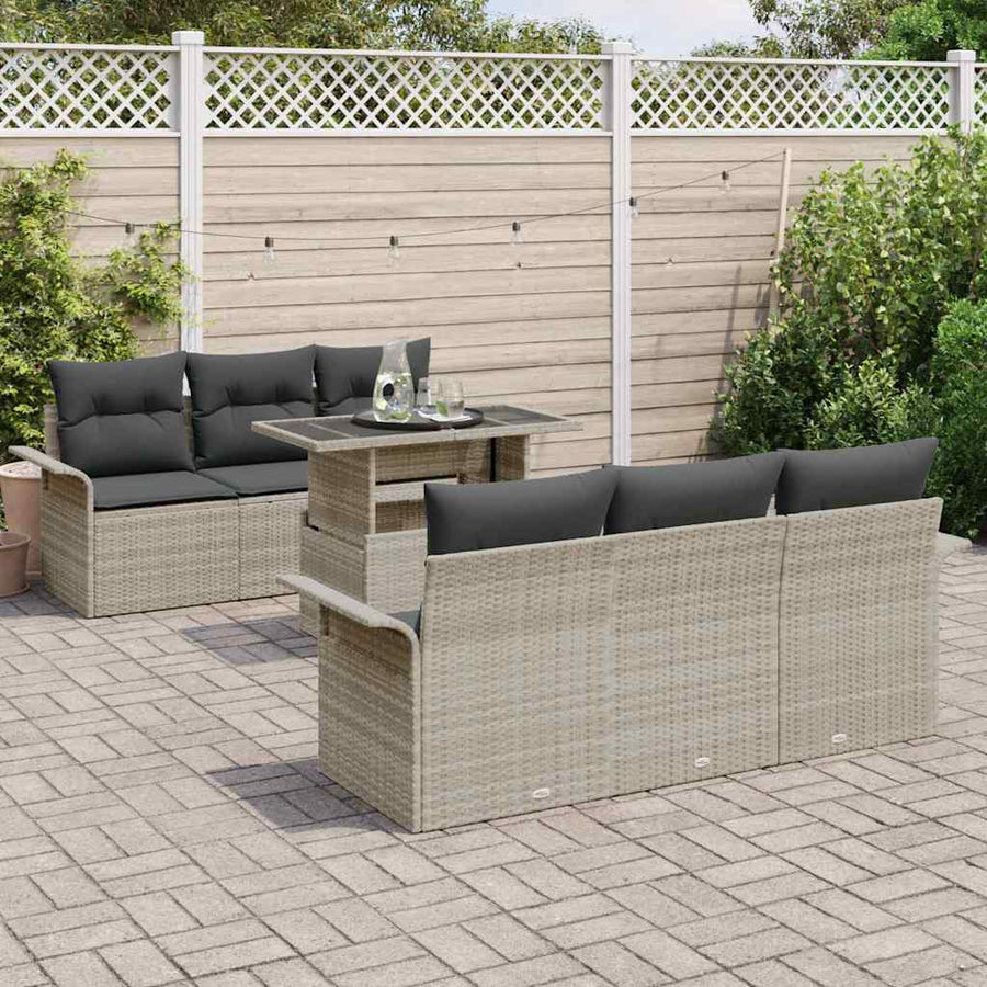 Tuin Sofa Set met kussen 7 pcs Lichtgrijs Poly Rattan
