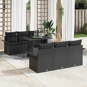 Tuinset poly rattan zwart 7-delig modulair met opbergruimte