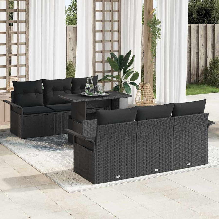 Tuin Sofa Set met kussen met opslag 7 pcs Zwart Poly Rattan