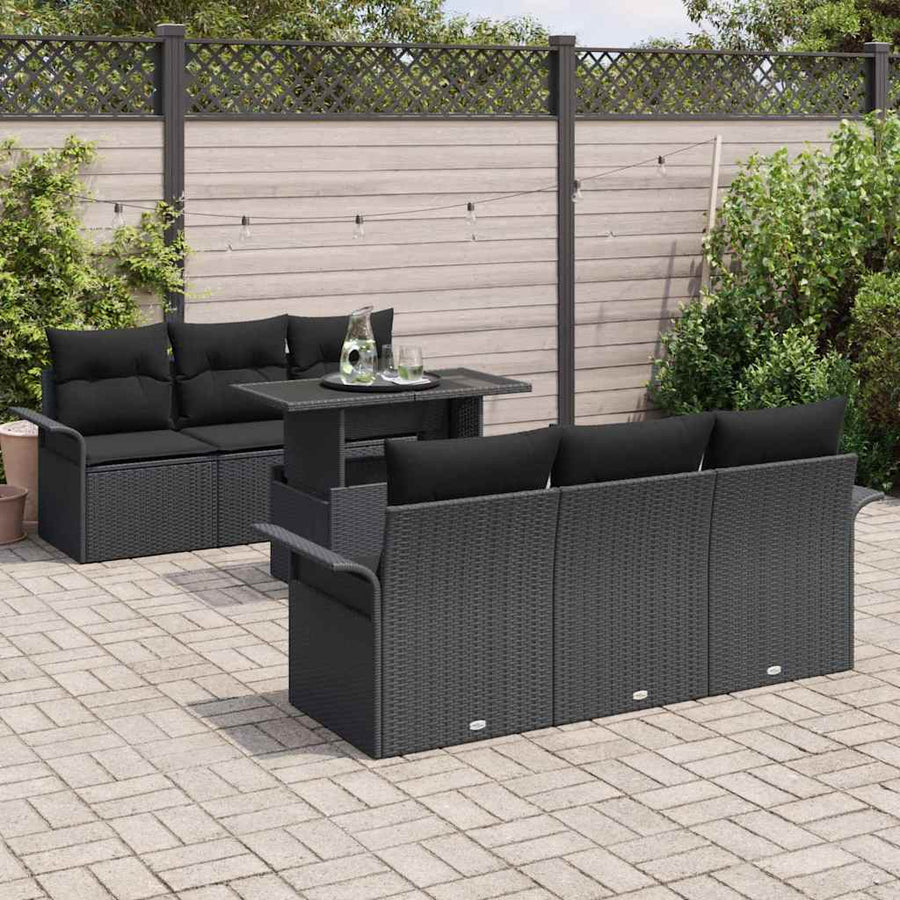 Tuin Sofa Set met kussen met opslag 7 pcs Zwart Poly Rattan