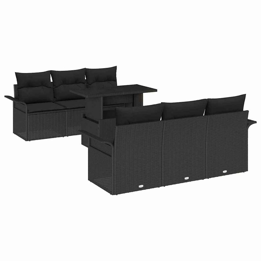Tuin Sofa Set met kussen met opslag 7 pcs Zwart Poly Rattan