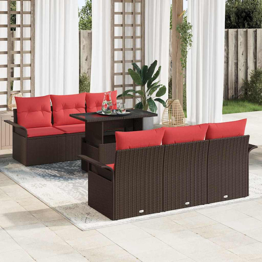 Tuin Sofa Set met kussen met opslag 7 pcs Bruin Poly Rattan