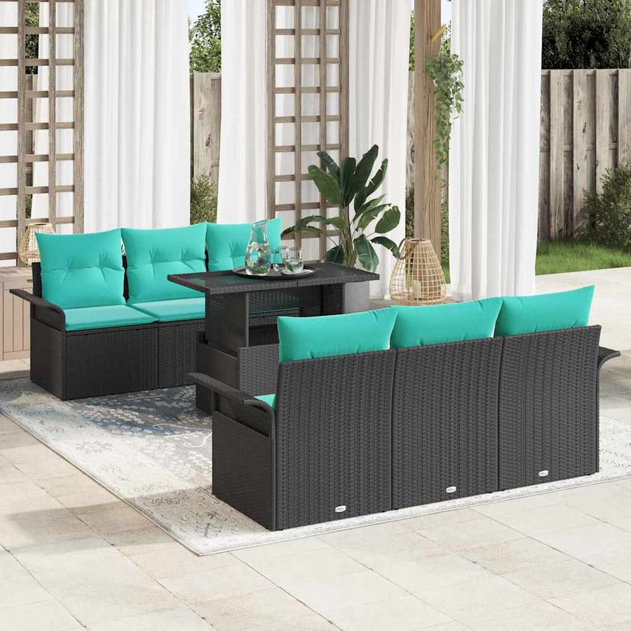 Tuin Sofa Set met kussen met opslag 7 pcs Zwart Poly riet