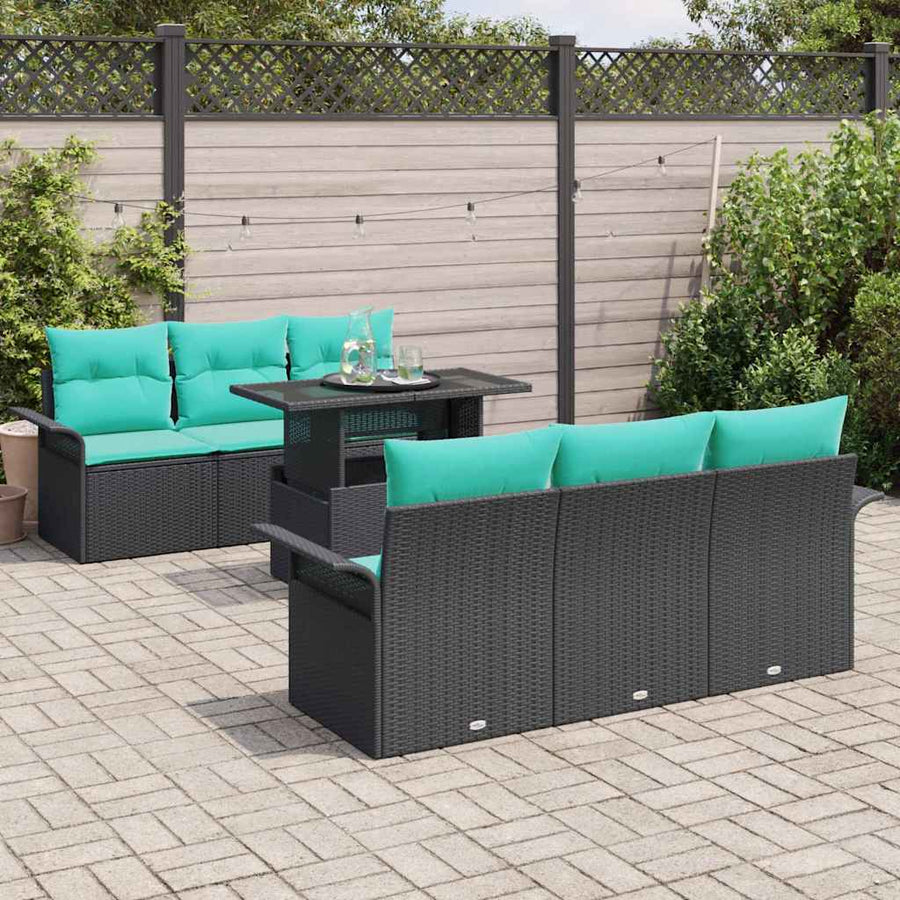 Tuin Sofa Set met kussen met opslag 7 pcs Zwart Poly riet