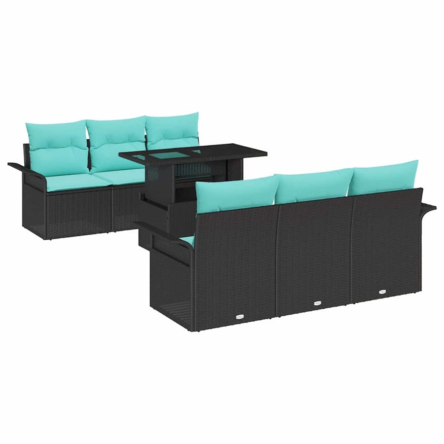 Tuin Sofa Set met kussen met opslag 7 pcs Zwart Poly riet
