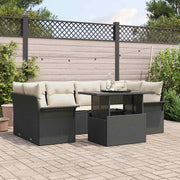 Tuin loungeset 7-delig zwart poly rotan