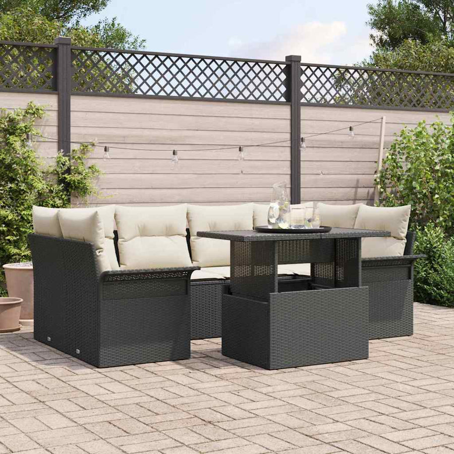 Tuin Sofa Set met kussen met opslag 7 pcs Zwart Poly riet