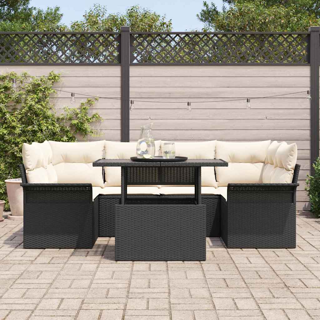 Tuin Sofa Set met kussen met opslag 7 pcs Zwart Poly riet