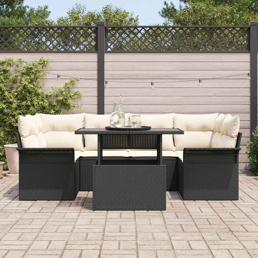 Tuin Sofa Set met kussen met opslag 7 pcs Zwart Poly riet