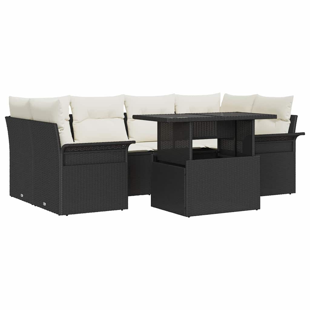 Tuin Sofa Set met kussen met opslag 7 pcs Zwart Poly riet