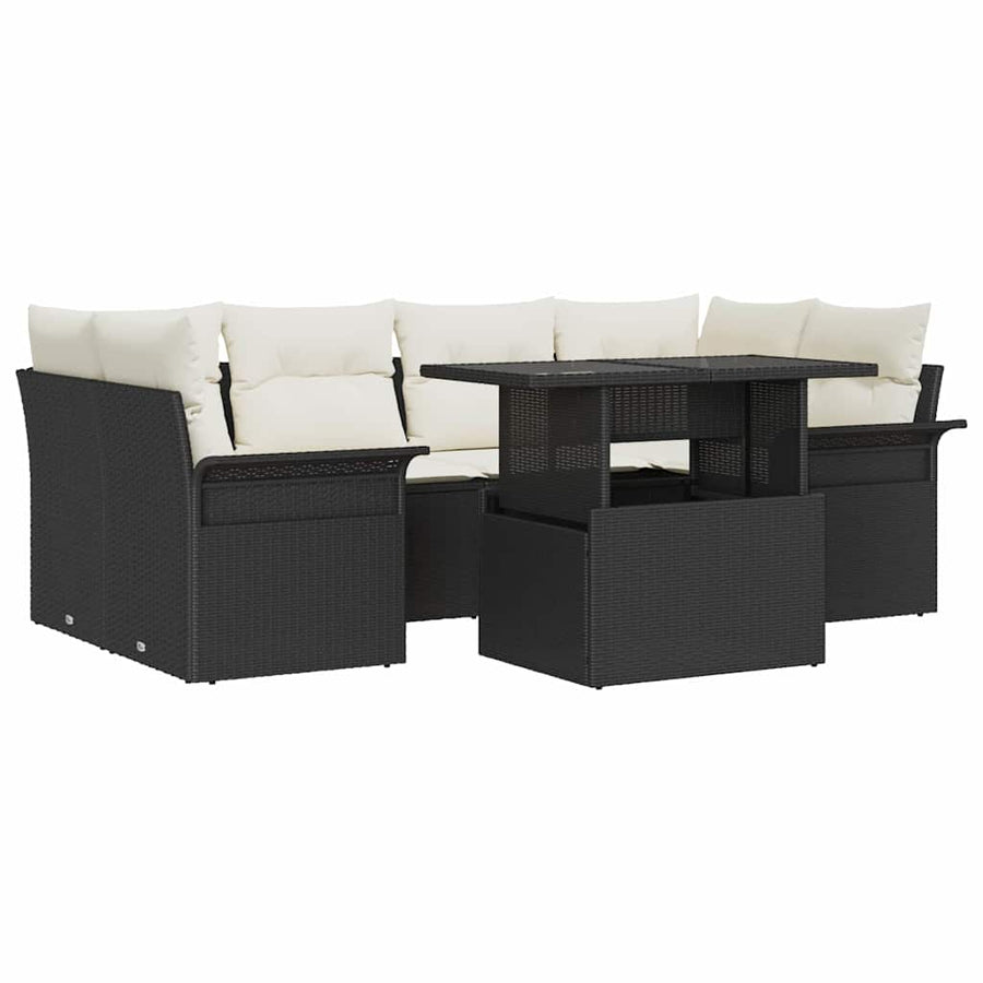 Tuin Sofa Set met kussen met opslag 7 pcs Zwart Poly riet