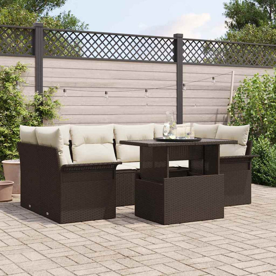 Tuin Sofa Set met kussen met opslag 7 pcs Bruin Poly riet