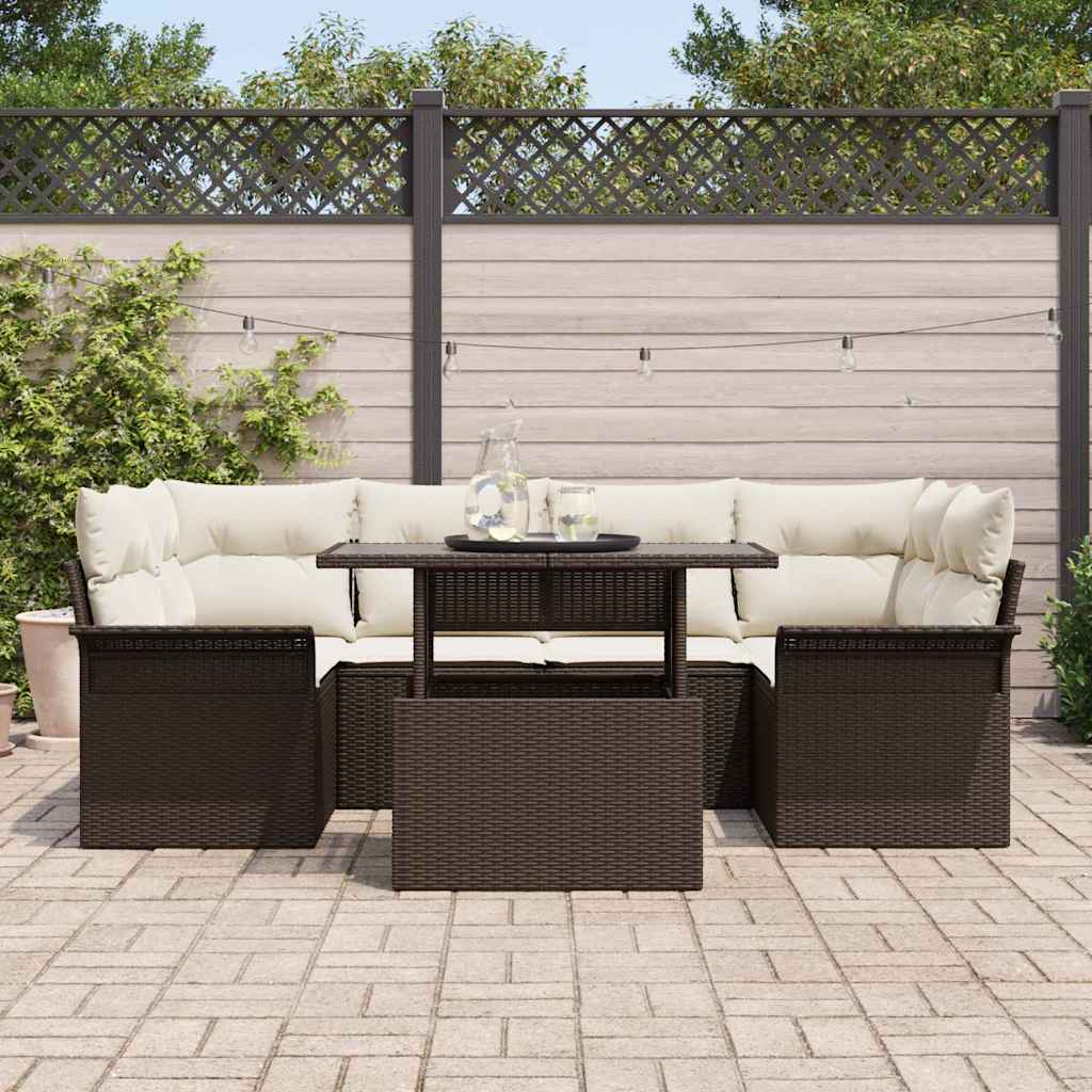 Tuin Sofa Set met kussen met opslag 7 pcs Bruin Poly riet