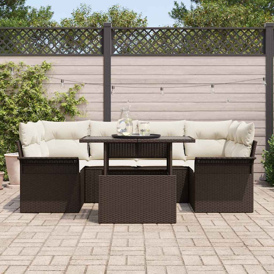Tuin Sofa Set met kussen met opslag 7 pcs Bruin Poly riet